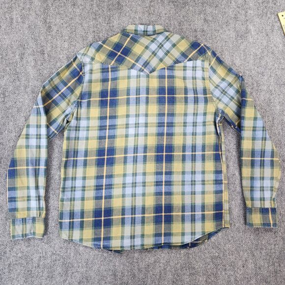 Lucky Brand Shirt Mens Large Indigo Plaid Long Sleeve Western Pearl Snap Button - Picture 3 of 16